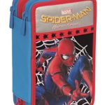 Astuccio 3 Zip Marvel Spiderman Homecoming Attrezzato Con Penne Matite Pennarelli Nero Blu Rosso 0