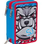 Astuccio Scuola Seven Sj Animals 3 Scomparti Pennarelli Matite Gomma Ecc Blu Rosso 0