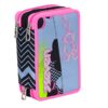 Astuccio Scuola Seven Sunflower 3 Scomparti Pennarelli Matite Gomma Ecc Rosa Azzurro Nero 0