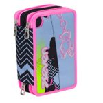 Astuccio Scuola Seven Sunflower 3 Scomparti Pennarelli Matite Gomma Ecc Rosa Azzurro Nero 0