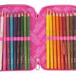 Astuccio Scuola Seven Sunflower 3 Scomparti Pennarelli Matite Gomma Ecc Rosa Azzurro Nero 0 2