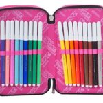 Astuccio Scuola Seven Sunflower 3 Scomparti Pennarelli Matite Gomma Ecc Rosa Azzurro Nero 0 3