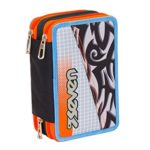 Astuccio Scuola Seven Tribal Boy 3 Scomparti Pennarelli Matite Gomma Ecc Nero Giallo 0