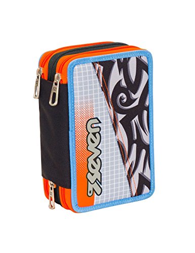 Astuccio Scuola Seven Tribal Boy 3 Scomparti Pennarelli Matite Gomma Ecc Nero Giallo 0