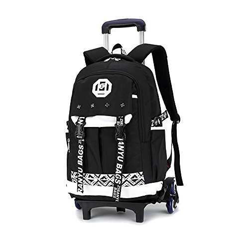 Asdomo Zaino Trainabile Valigia Zaino Con Le Ruote Trolley Cartella Per La Scuola Con Ruote Per Bambini Adolescenti Studenti Nylon Blackwhite 118x181x75 Inches 0