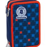 Astuccio 3 Zip Invicta Check Blu Rosso Con Contenuto Matite Pennarelli 0