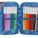 Astuccio 3 Zip Invicta Check Blu Rosso Con Contenuto Matite Pennarelli 0 2