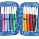 Astuccio 3 Zip Invicta Check Blu Rosso Con Contenuto Matite Pennarelli 0 3