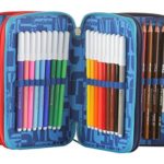 Astuccio 3 Zip Invicta Check Blu Rosso Con Contenuto Matite Pennarelli 0 5