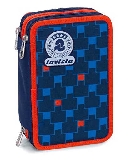 Astuccio 3 Zip Invicta Check Blu Rosso Con Contenuto Matite Pennarelli 0