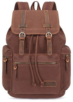 Bluboon Tela Zaini Vintage Zaino Uomo Donna Unisex Canvas Backpack Rucksack Caff 0