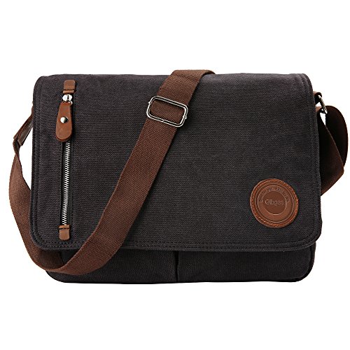 Gibgas Borsa A Tracolla Per Lavoro Scuola Viaggi Sport In Tela Unisex Vintage Nero Marrone Nero Nero 0