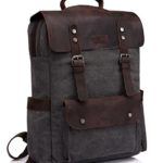 Vaschy Zaino Vintage Zainetto Uomo Zaino Tela In Pelle Universit Borsa Del Libro Ricreative Allaperto Si Adatta Portatile 15 Pollici Grigio Scuro 0