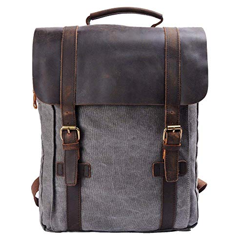 Y Double Vintage Tela Zaino Esterni Viaggi Zaino Scuola Borsa A Tracolla Zaino In Pelle Tela Vera Pelle Fit Ipad E 15 Laptop Backpack Per Uomo E Donna 0