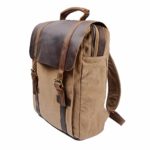 Y Double Vintage Tela Zaino Esterni Viaggi Zaino Scuola Borsa A Tracolla Zaino In Pelle Tela Vera Pelle Fit Ipad E 15 Laptop Backpack Per Uomo E Donna Cachi 0 0
