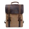 Y Double Vintage Tela Zaino Esterni Viaggi Zaino Scuola Borsa A Tracolla Zaino In Pelle Tela Vera Pelle Fit Ipad E 15 Laptop Backpack Per Uomo E Donna Cachi 0