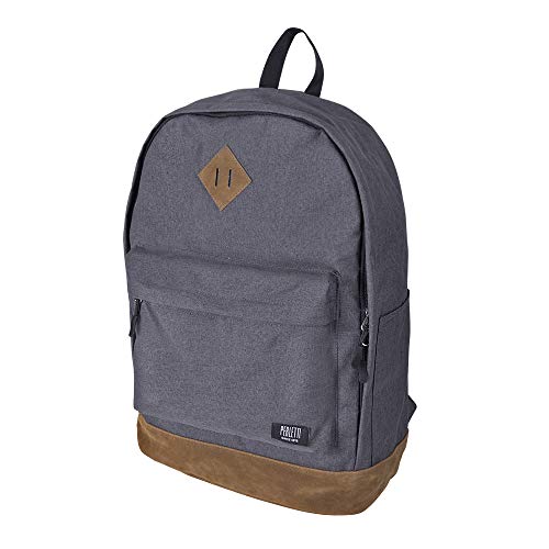 Zaino Per Uomo E Donna Casual Per Scuola Universit E Ufficio Porta Laptop Fino A 156 Pollici Cartella Con Tasca Frontale Grigio Con Dettagli In Camoscio Marrone 45x32x17 Cm Perletti 0