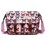 Borsa A Tracolla Cartella Miss Lulu Cerata Con Fantasia Floreale Pois Gufi Teschi Farfalle E Altri Ancora Ideale Per La Scuola Sintetico Media Rosa Con Farfalle 0
