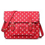 Miss Lulu Cartella Vintage Con Design A Pois In Ecopelle Per Lavoro O Per La Scuola Borsa Satchel Rosso 0