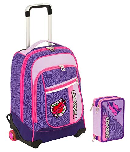 Trolley Seven Round Rebel Girl Astuccio Viola Spallacci A Scomparsa Uso Zaino Scuola E Viaggio 0