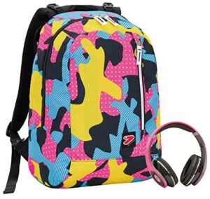 Zaino Reversibile The Double Camouflage Rosa Con Cuffie Stereo 27 Lt 2in1 Scuola Tempo Libero 0