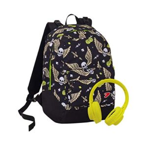 Zaino Reversibile The Double Skull Boy Nero Con Cuffie Stereo Soft Touch 27 Lt 2in1 Scuola Tempo Libero 0
