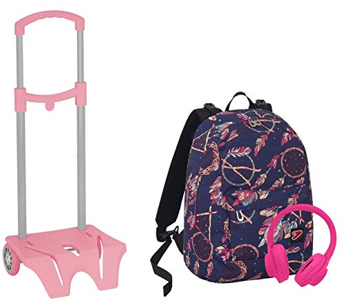 Zaino Seven The Double Easy Trolley Dreamy Blu Rosa Cuffie 2 Zaini In 1 Reversibile 0