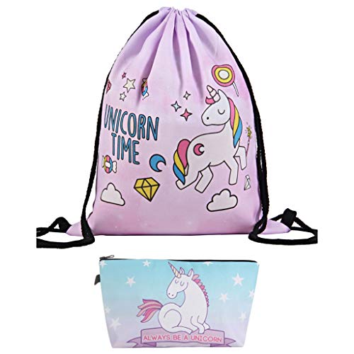 Amycute 2 Pcs Unicorno Regali Per Ragazze Sacche Sportive Unicorno Pochette Unicorno Per Scuola Feste Viaggi E Palestra Utilizzabile Come Zaino O Borsetta 0
