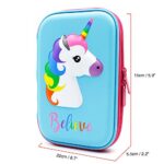 Astuccio Con Grazioso Unicorno In Rilievo Con Parte Superiore Rigida Per Bambini Grande Per Matite Penne E Cancelleria Con Compartimenti Multipli Anche Per Cosmetici Per Bambine Light Blue 0 0