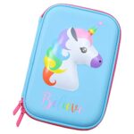 Astuccio Con Grazioso Unicorno In Rilievo Con Parte Superiore Rigida Per Bambini Grande Per Matite Penne E Cancelleria Con Compartimenti Multipli Anche Per Cosmetici Per Bambine Light Blue 0