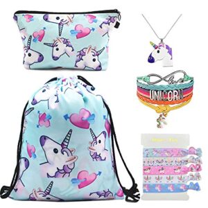 Dreshow 5 Pezzi Unicorno Regali Per Ragazze Zaino Unicorno Con Coulisseborsa Per Truccocollanabraccialeelastici Per Capelli 0