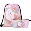 Intvn Zaino Unicorno 2 Pezzi Zaino Con Coulisse Per Regalo Unicorno Per Ragazze Include Borsa Trucco Per Bomboniere Unicorno Rosa 0