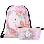 Intvn Zaino Unicorno 2 Pezzi Zaino Con Coulisse Per Regalo Unicorno Per Ragazze Include Borsa Trucco Per Bomboniere Unicorno Rosa 0