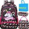 Meisohua Unicorno Zaino Scuola Elementare Impermeabile Zaini Bambino Sacchetti Di Scuola Per Ragazze Leggero Campeggio Borse Casual Daypacks Per Adolescenti Studenti 3 Pezzi Marrone Scuro 0