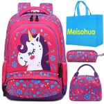 Meisohua Unicorno Zaino Scuola Elementare Impermeabile Zaini Bambino Sacchetti Di Scuola Per Ragazze Leggero Campeggio Borse Casual Daypacks Per Adolescenti Studenti 3 Pezzi Rosa Rossa 0