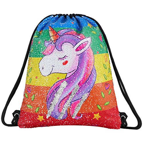 Segorts Mermaid Paillettes Zaino Borsa Paillettes Reversibili Glittering Coulisse Borsa Magia Unicorno Zaino Escursionismo Borsa A Tracolla Palestra Per Bambine Teens 0