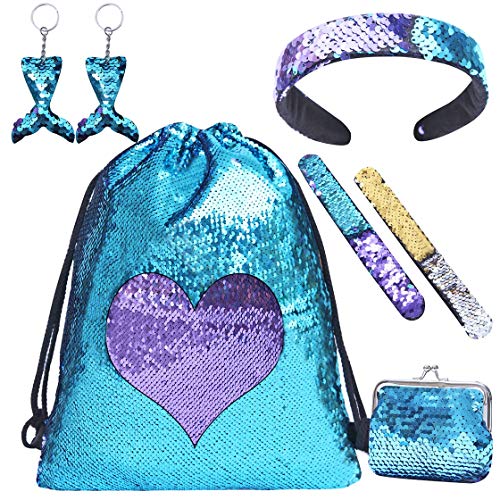 Zainetto Paillettes Reversibili Bambina Borsa Zaino Bimba Con Paillettes Sacca Borsetta Ragazza Con Bracciali Borse Portachiavi E Fascia Zainetti Regalo Bambina 7 8 9 10 Anni 0