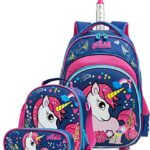 Zaino Scuola Bambino Trolley Unicorno Htgroce 3 Set Zaino Trolley Zainetto Ragazza In Nylon Con Ruote Regolabile Pull Rod Per Scuola Viaggio Blu 0