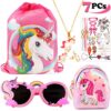 Vamei 7pcs Borsa Unicorno Bambina Zaino Unicorno Regali Per Ragazze Collana Unicorno Occhiali Orecchini Tatuaggi Temporanei Bambini 0