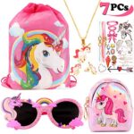 Vamei 7pcs Borsa Unicorno Bambina Zaino Unicorno Regali Per Ragazze Collana Unicorno Occhiali Orecchini Tatuaggi Temporanei Bambini 0