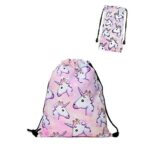 Zaino Unicorno Leah Fashion Fashion Colorato Cute Happy 3d Stampato Unicorno Rosa Delle Ragazze Zaini Pack Of 4 0 0
