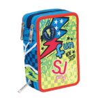 Astuccio Seven 3 Zip Sj Gang Boy Completo Azzurro Arancio Verde Fun No Stop 0