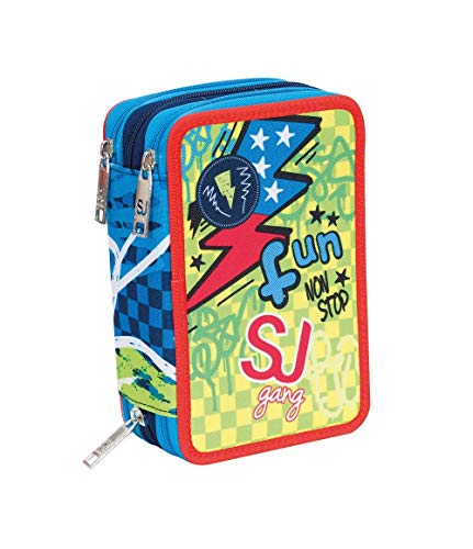 Astuccio Seven 3 Zip Sj Gang Boy Completo Azzurro Arancio Verde Fun No Stop 0