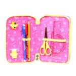 Astuccio Scuola Seven Sj Faccine 3 Scomparti Pennarelli Matite Gomma Ecc Lilla Giallo 0 1