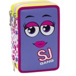 Astuccio Scuola Seven Sj Faccine 3 Scomparti Pennarelli Matite Gomma Ecc Lilla Giallo 0
