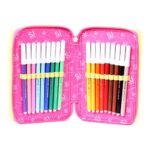 Astuccio Scuola Seven Sj Faccine 3 Scomparti Pennarelli Matite Gomma Ecc Lilla Giallo 0 2