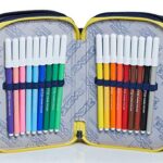 Astuccio 3 Scomparti Seven Check Blu Completo Di Matite Penne Pennarelli 0 2