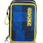Astuccio 3 Scomparti Seven Check Blu Completo Di Matite Penne Pennarelli 0 4