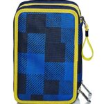 Astuccio 3 Scomparti Seven Check Blu Completo Di Matite Penne Pennarelli 0 5