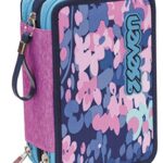 Astuccio 3 Scomparti Seven Fluffy Roses Rosa Completo Di Matite Penne Pennarelli 0